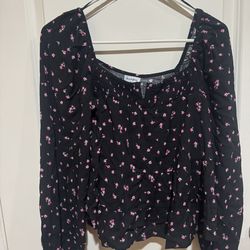 NEW black top with flowers