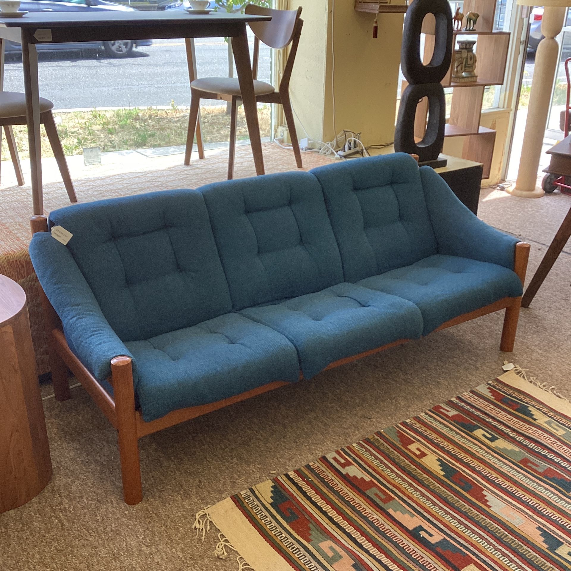 DOMINO MOBLER Mid Century Danish Teak Blue Sofa