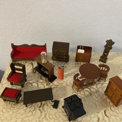 Vintage 1:12 Scale Dollhouse Furniture Lot – Wood Miniatures, Made in Taiwan, 1970s-80s