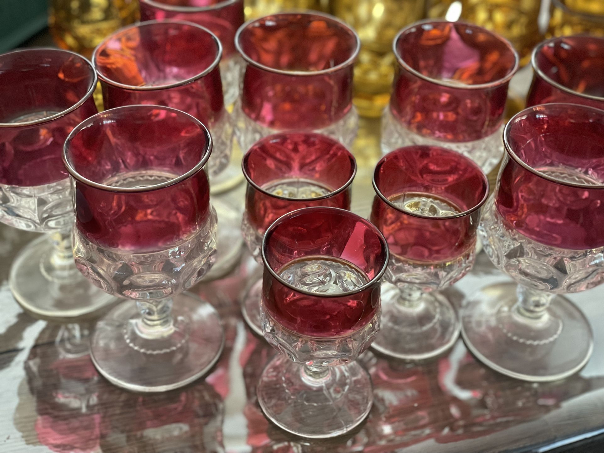 11 Vintage Glassware Red Clear Goblets