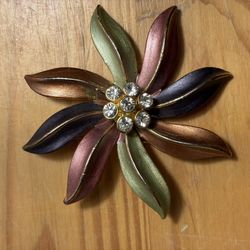 MCM enamel and rhinestone flower brooch, featuring multi-colored petals, beautiful!