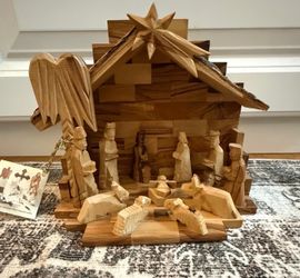 Detailed Christmas Nativity Scene Set Made From Natural Olive Wood holiday decor