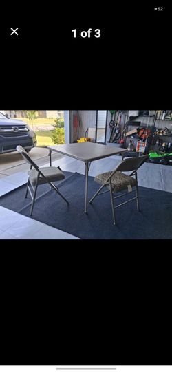 Folding table and 2 padded folding chairs