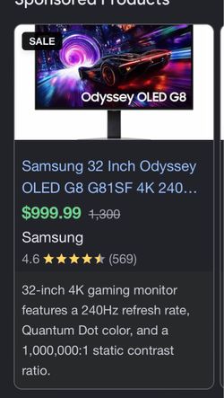 Gaming monitor Odyssey G8 32 inch 4K 240hz Gaming Monitor
