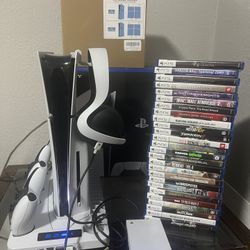 Ps5 With2 Controllers ,2tb Extended Storage  Extra Covers Elite Headset And 26 Games