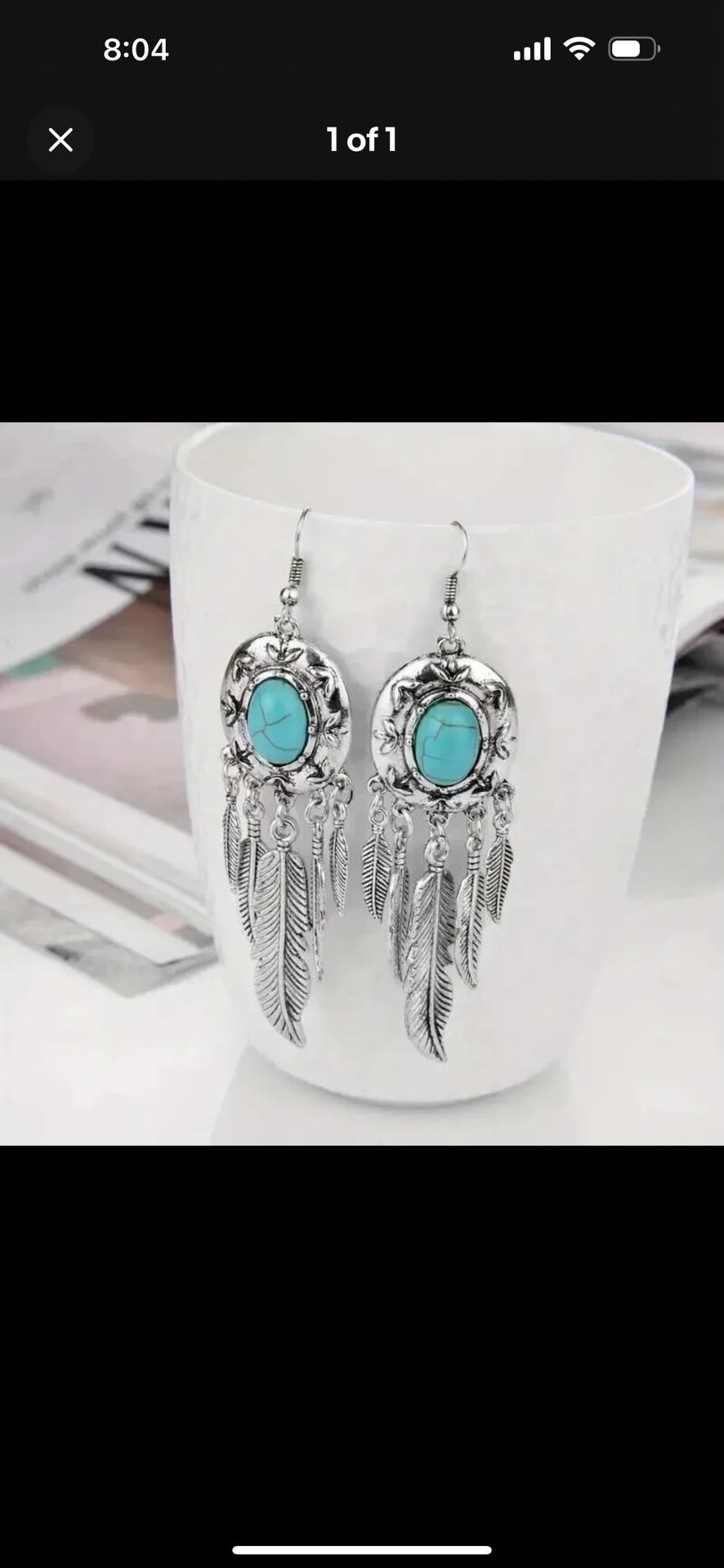 Leaf Design Faux Turquoise Drop Earrings Vintage Tassel Elegant Dangle Earrings