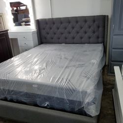 QUEEN BED FRAME WHIT MATTRES ☎️ 1714586,2564