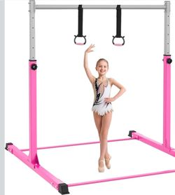 Safly Fun Gymnastics Bar for Kids Ages 3-15 | Sturdy Steel Home Gym, Adjustable Height (3 to 5 ft) with Anti-Slip Base, Easy Assembly.

This is used, 
