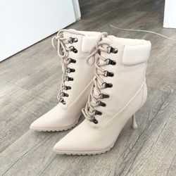 NEW EGO Taupe Lace Up High Heel Boots Size 7