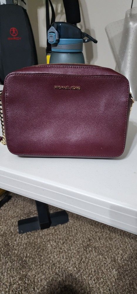 Michael Kors Jet Set Leather Crossbody Satchel Purse  Oxblood 