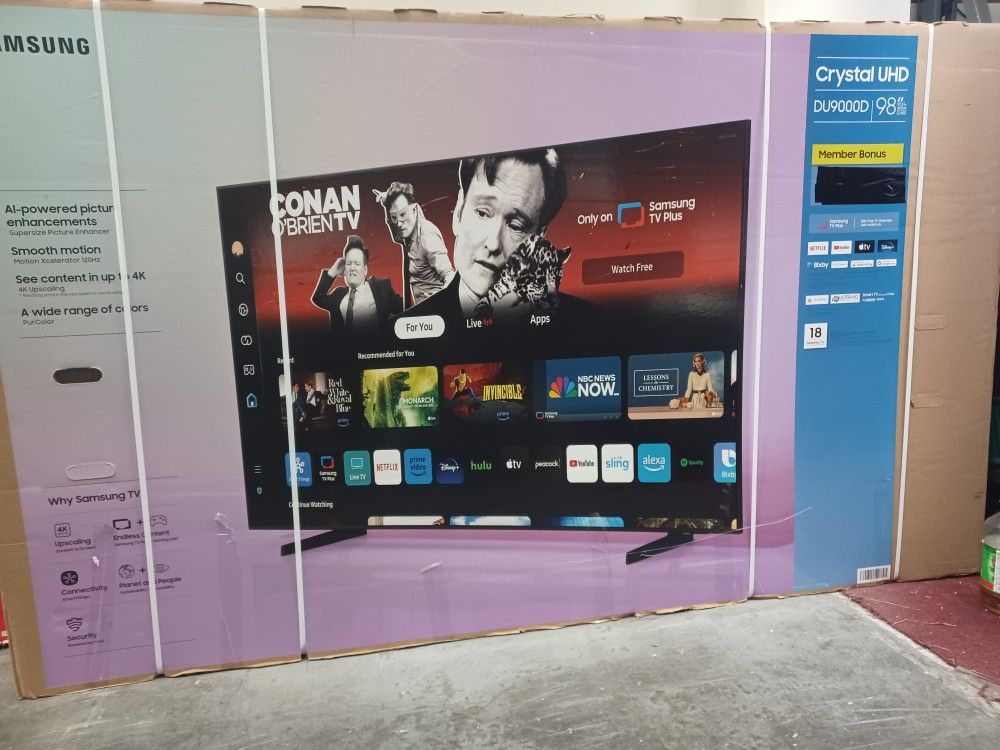 98" Screen Led Smart 4k By Samsung Crystal Ultra HDTV. Original Box SEALED. We Offer FINANCING