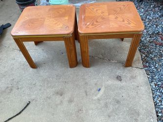 Two 22” long x 18” tall brown side tables, need a little brushing (all for $25)