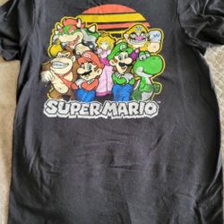 Mens Black Shirt With Super Mario And Gang, Size Small