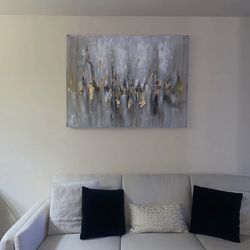 Evatt ” Golden Reflections With Handcrafted Gold Leaf Wrapped Canvas Wall Art Print 36”x48”