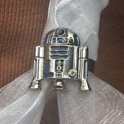 Silver and Blue R2D2 Star Wars Ring