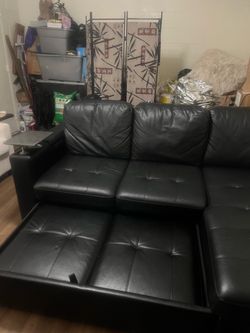 Black leather two piece couch