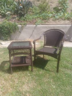Outdoor set includes  table  and chair
