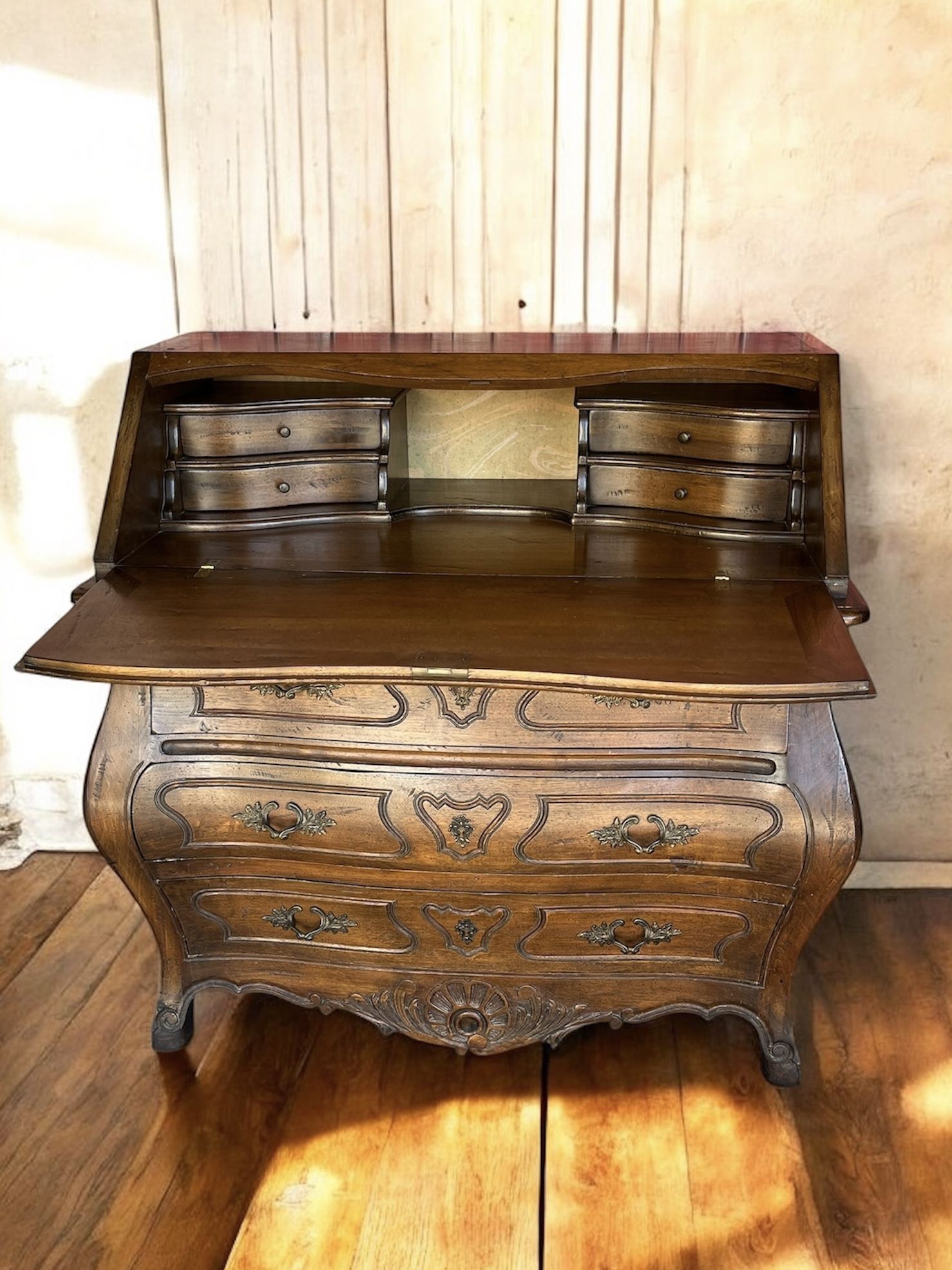 Antique Secretary Desk Solid Wood 2 Drawers Chest Dresser French Style 