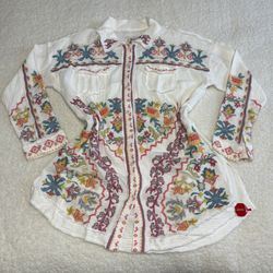 Johnny Was Women White Embroidered Toyah Tunic Blouse 