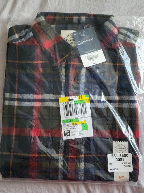 Mens Classic Fit Long Sleeve Flannel Shirt Size M Tall New