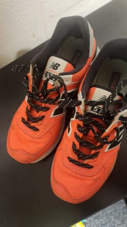 New Balance 574 Orange Suede Sneakers