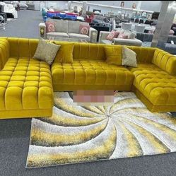 BUGA Velvet Mustard Double Chaise Sectional 💢BRAND NEW💢 🏡SAME DAY DELIVERY $2,399
