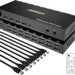 HDMI KVM Switch, 8 in 1 Out USB 2.0 HDMI KVM Switcher Box Support 4K@30Hz for 8 PC Share Keyboard and Mouse, Compatible with Windows/Linux/Mac System 