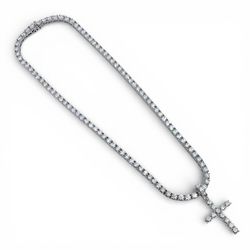 VVS1 D Tennis Chain Cross Pendant Set 5mm(0.5 Ct) Brilliant Round Cut