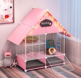 Metal Rust Resistant DIY Small Animal Hutch Cage with Door and Pull Out Tray Easy Clean LED Light New Condition