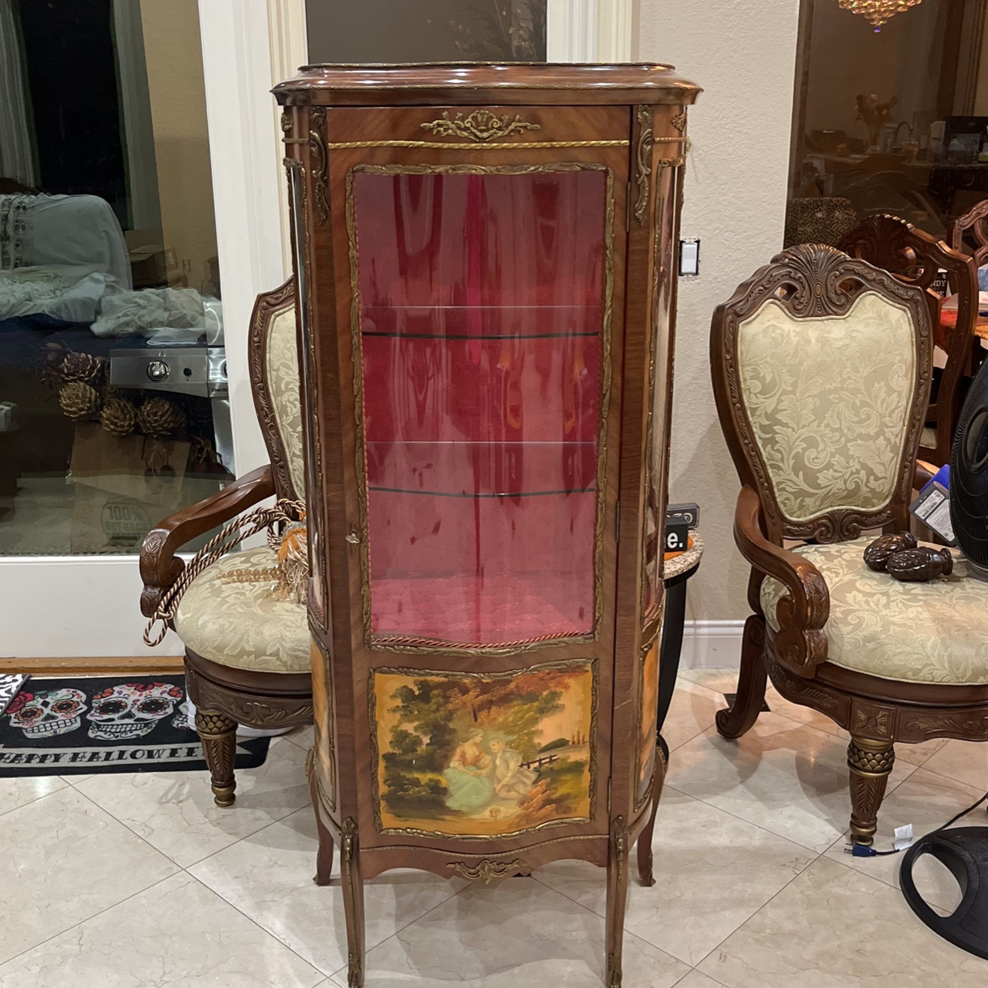1930's French Louis XV Style Vernis Martin Vitrine Curio Cabinet