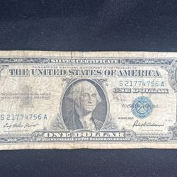 1957 One Dollar Silver Certificate BLUE SEAL S/N S(contact info removed)6A