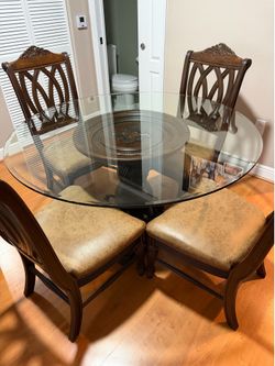 Wood/Glass Round Dining Table and Chairs