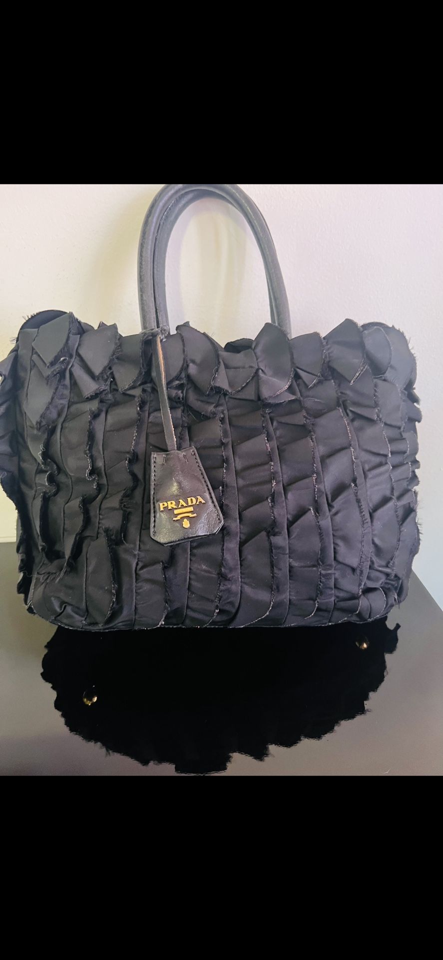 Prada Black Satchel with Ruffled Texture CERTIFICATE OF AUTHENTICITY