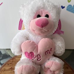 TEDDY BEAR!! WHITE AND PINK WITH HEART THET SAYS HUG ME!  16 INCHES!!