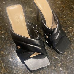 New Padded Vegan Leather Slip-On with Stiletto Heels, Size 7, (Black)  