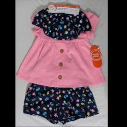 (6-9 Months) Baby Girl 3 PC Pink Floral Print Outfit Set