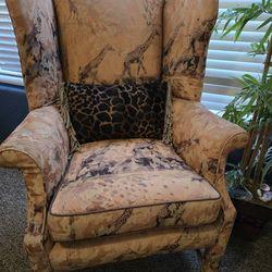 Make Offer!! Need Gone!! Giraffe/Safari style wingback upholstery arm chairs
