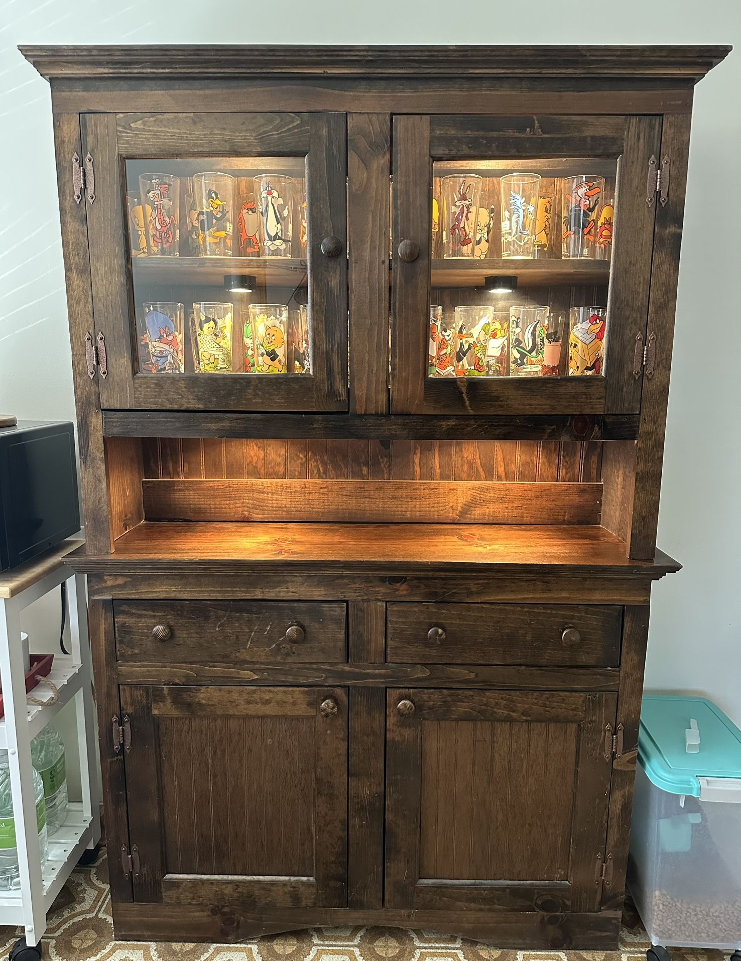 Rustic solid wood hutch display cabinet case