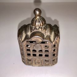 Antique Small Cast Iron Coin Bank Building Figurine 