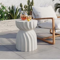 Outdoor Side Table,Concrete Table,Patio End Accent Lightweight for Livingroom,Garden spotted white 