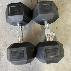 55lb Rubber Hex Dumbbell Pair