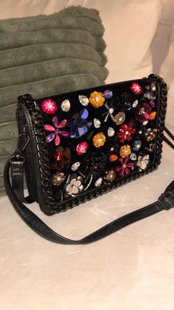 Aldo Black Embellished Floral Crossbody Bag