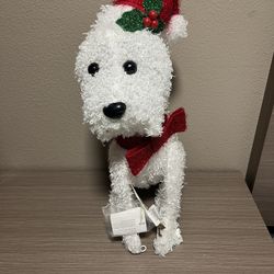 Pre-Lit White Fluffy Dog Christmas Yard Decoration 