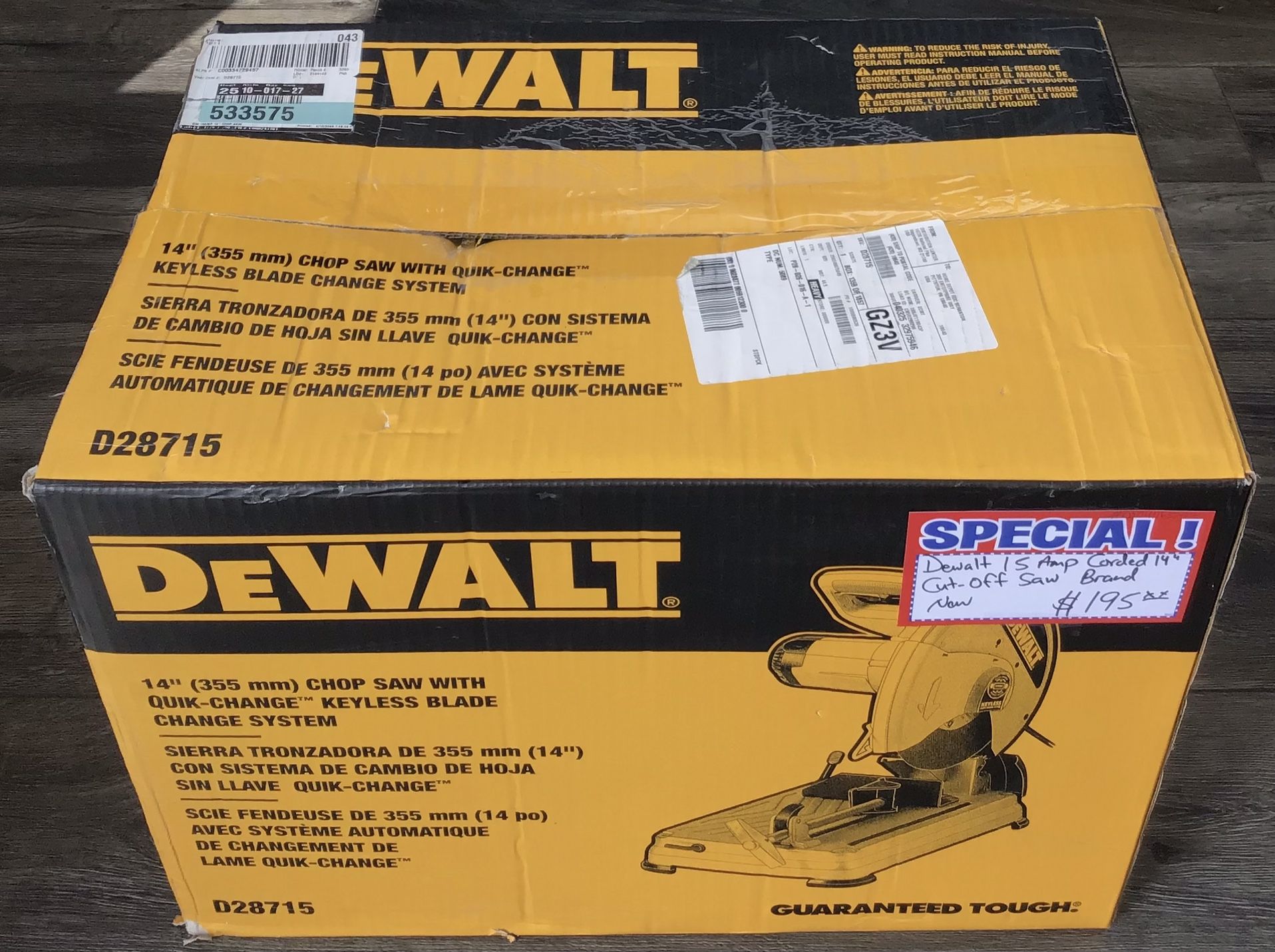 Dewalt 15 Amp Corded 14” Cut-Off Saw Brand New