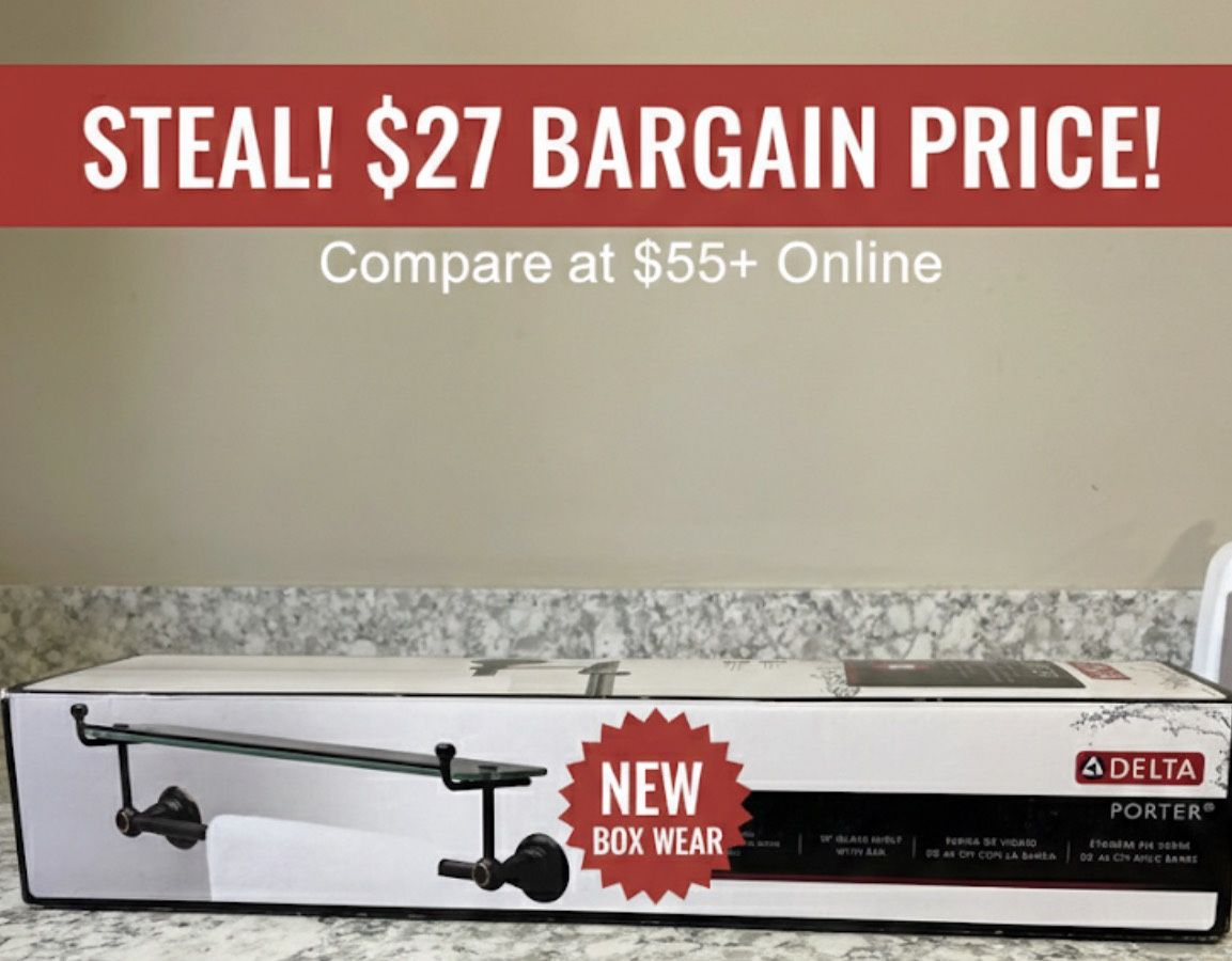 🔥 NEW Delta Porter 18" Glass Shelf & Towel Bar Bronze - $27 (Compare at $55)