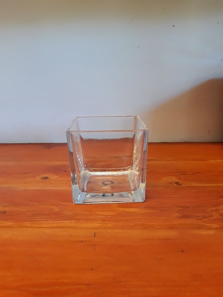 Square glass flower vase or candle holder