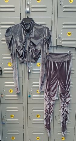 Womens New Inc Gray Velvet Ruched 2 Piece Set  Size S