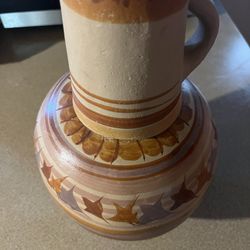 Mexican Clay Pottery Water Jug Decanter with Cup Garrafon De Barro Con Vaso 10"