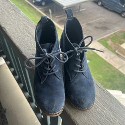 Navy Blue Suede Booties – Size 7 1/2 (Wedge Heels)