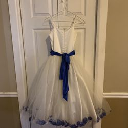 White And Royal Blue Flower Girl Dress 